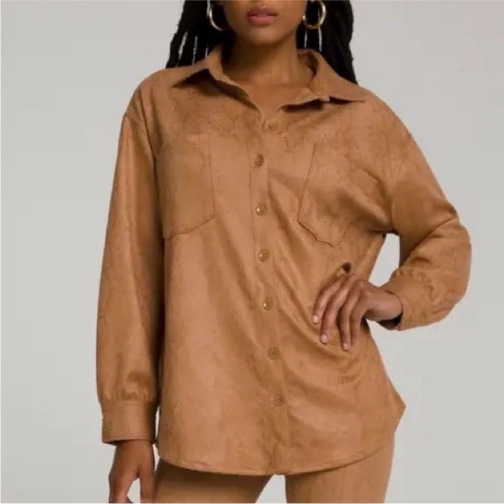 GOOD AMERICAN | NEW!! Cognac Snakeskin Print Button Front Shacket Women’s Large